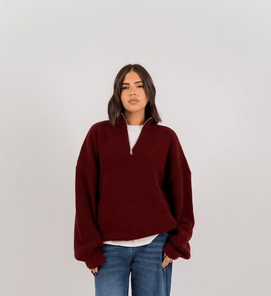 Pre Order KNIT Q - ZIP SWEATER - Burgundy - Underrated store