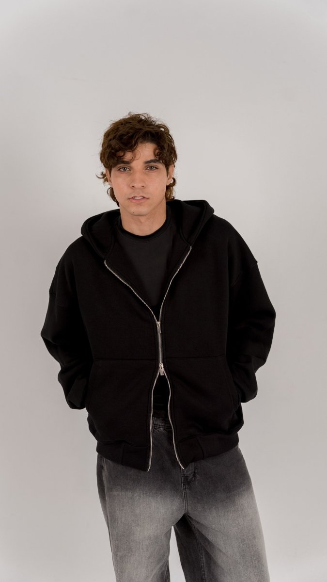 BLACK ZIP - UP BOXY FIT - Underrated store