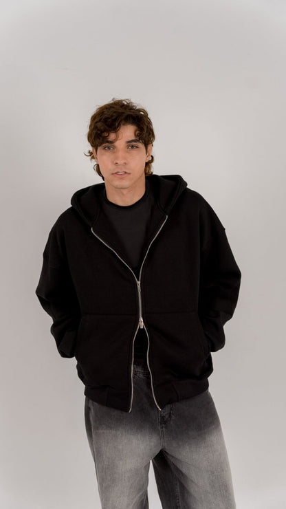 BLACK ZIP - UP BOXY FIT - Underrated store