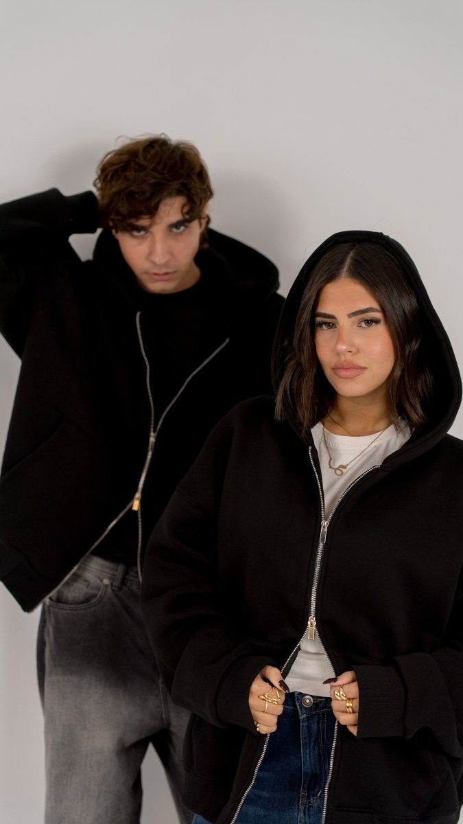 BLACK ZIP - UP BOXY FIT - Underrated store