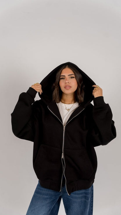 BLACK ZIP - UP BOXY FIT - Underrated store