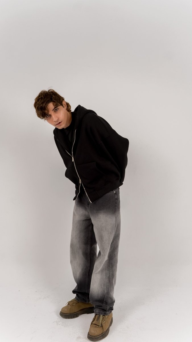 BLACK ZIP - UP BOXY FIT - Underrated store