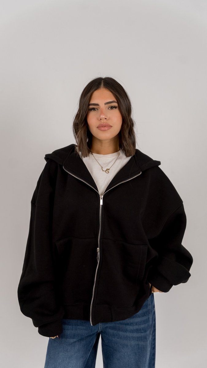BLACK ZIP - UP BOXY FIT - Underrated store