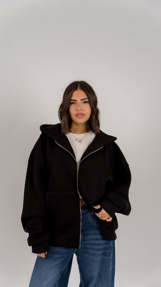 BLACK ZIP - UP BOXY FIT - Underrated store