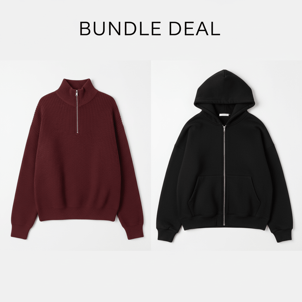 Bundle Q - ZIP SWEATER - Burgundy X BLACK ZIP - UP - Underrated store