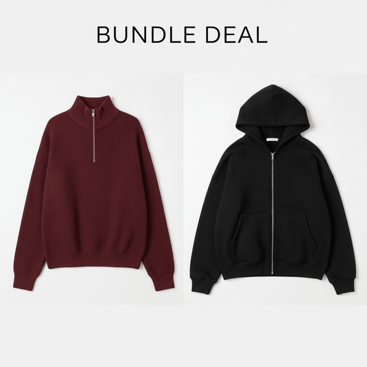Bundle Q - ZIP SWEATER - Burgundy X BLACK ZIP - UP - Underrated store