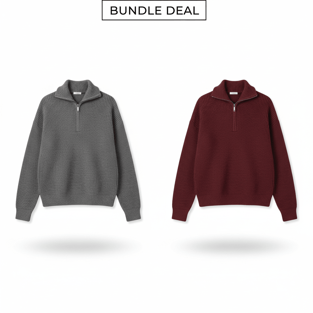 Bundle Q - ZIP SWEATER - Burgundy X Q - ZIP SWEATER - GRAY - Underrated store