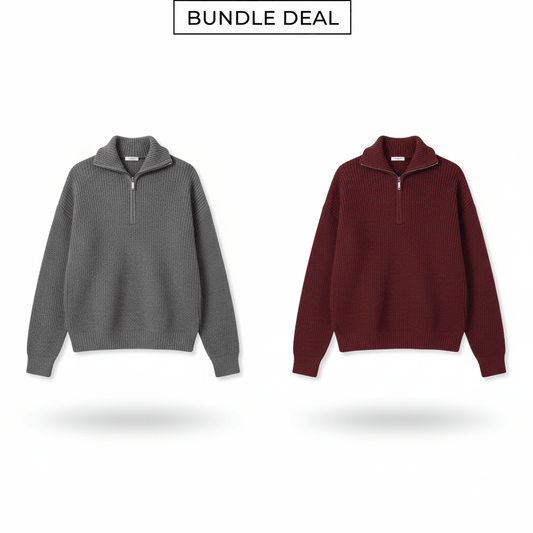 Bundle Q - ZIP SWEATER - Burgundy X Q - ZIP SWEATER - GRAY - Underrated store