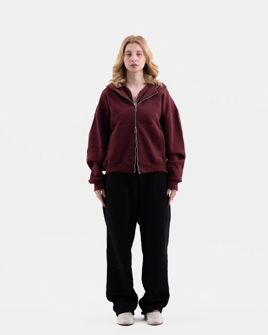 BURGANDY ZIP - UP BOXY FIT - Underrated store