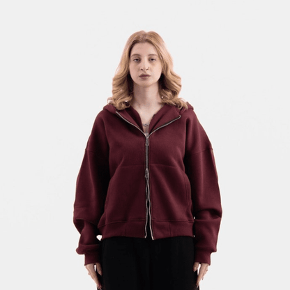BURGANDY ZIP - UP BOXY FIT - Underrated store