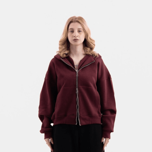 BURGANDY ZIP - UP BOXY FIT - Underrated store