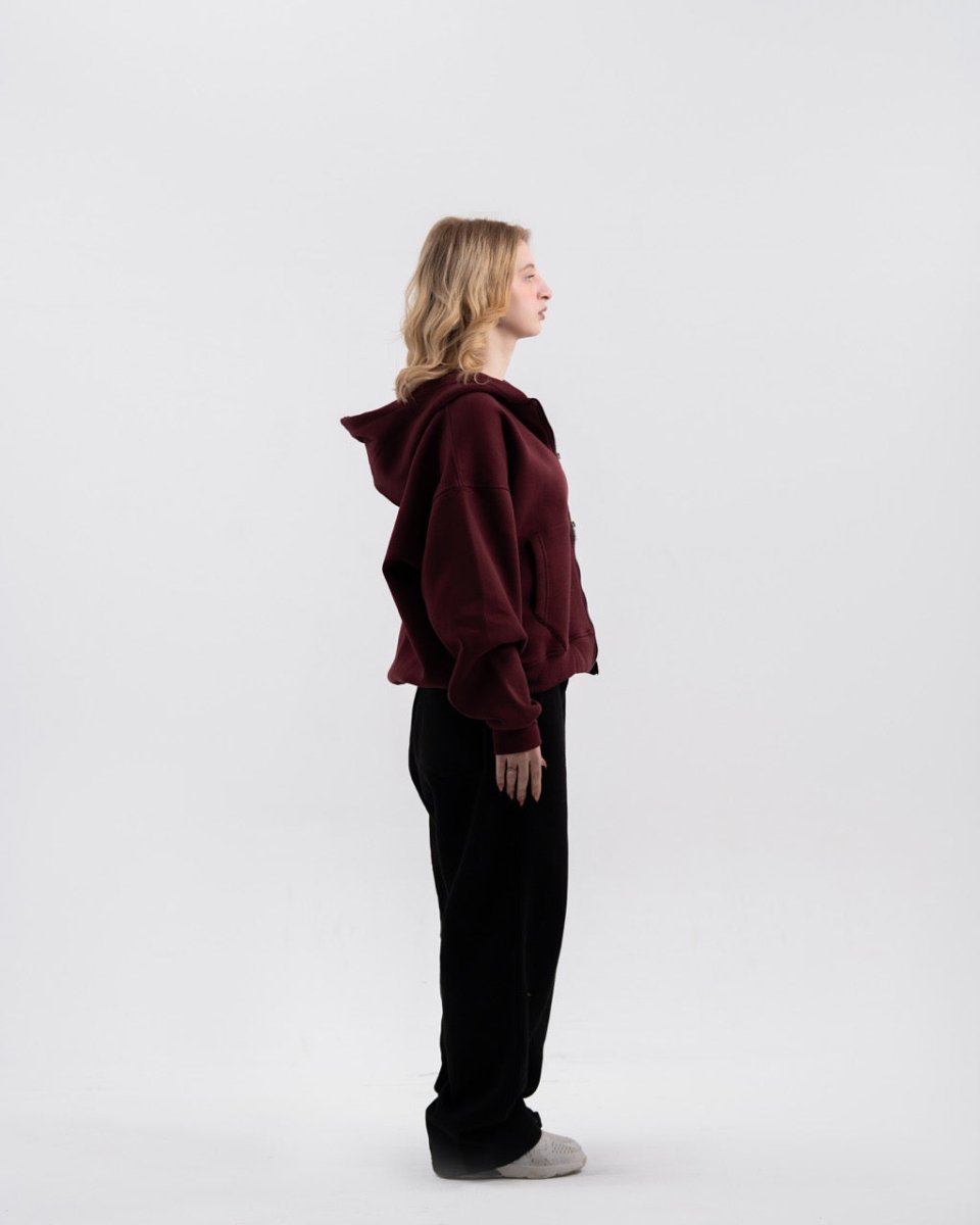 BURGANDY ZIP - UP BOXY FIT - Underrated store