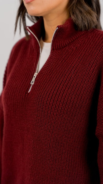 KNIT Q - ZIP SWEATER - Burgundy - Underrated store