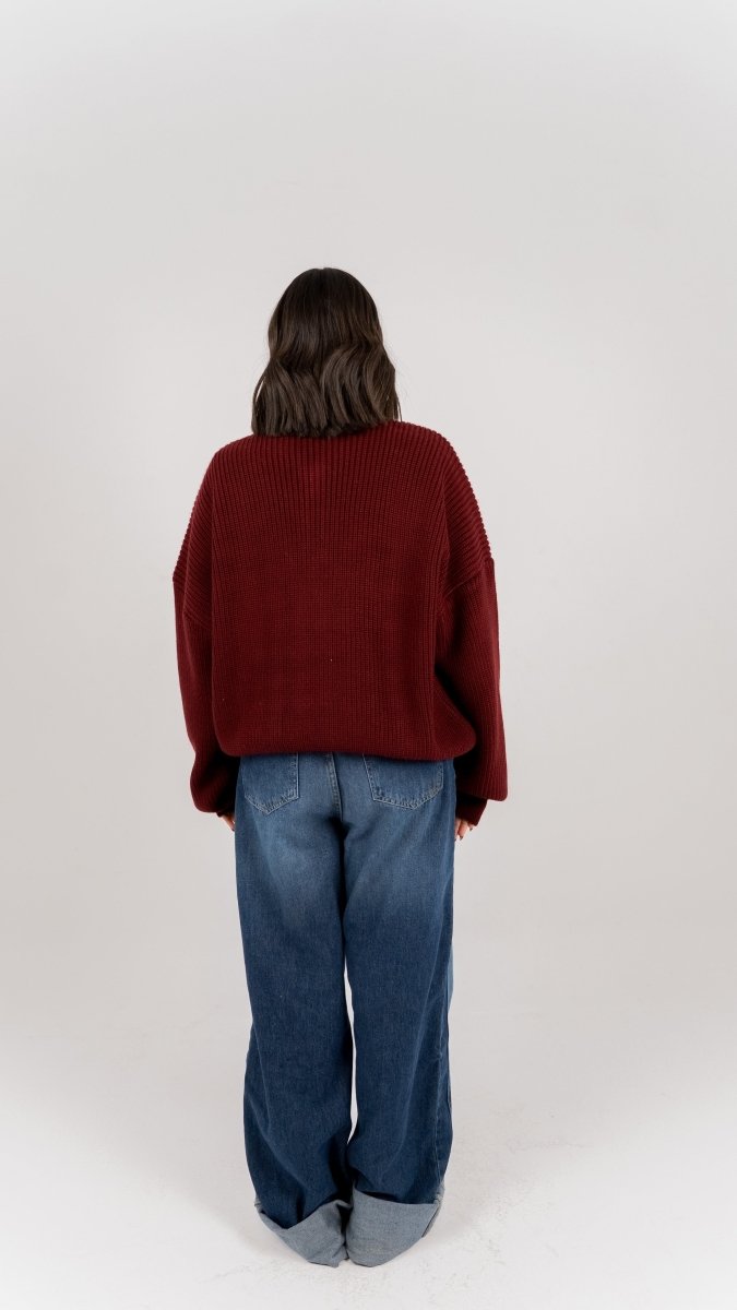 KNIT Q - ZIP SWEATER - Burgundy - Underrated store