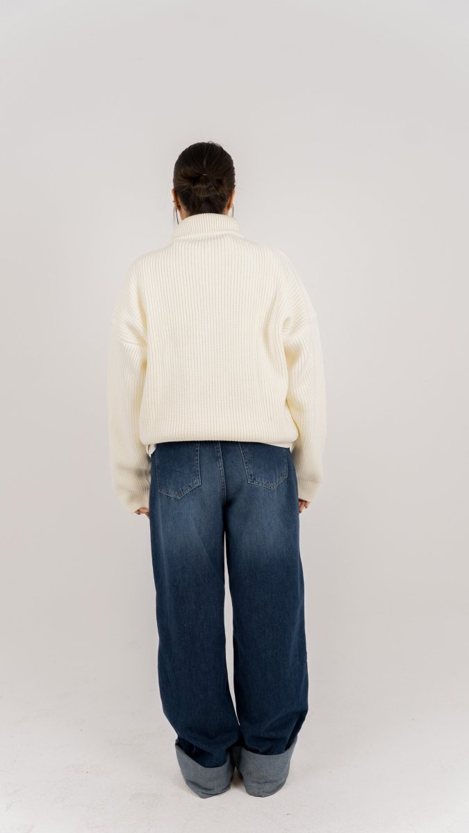 KNIT Q - ZIP SWEATER - CREAM - Underrated store