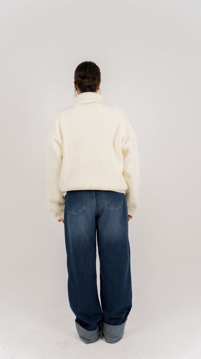 KNIT Q - ZIP SWEATER - CREAM - Underrated store