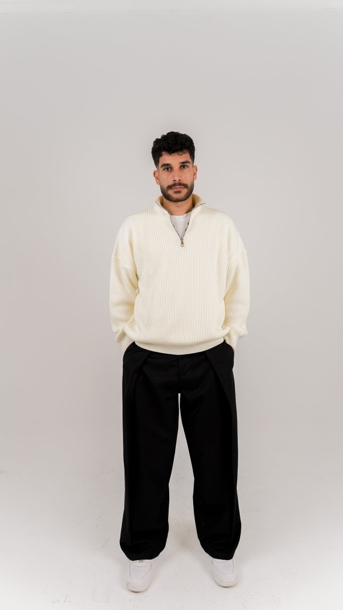 KNIT Q - ZIP SWEATER - CREAM - Underrated store