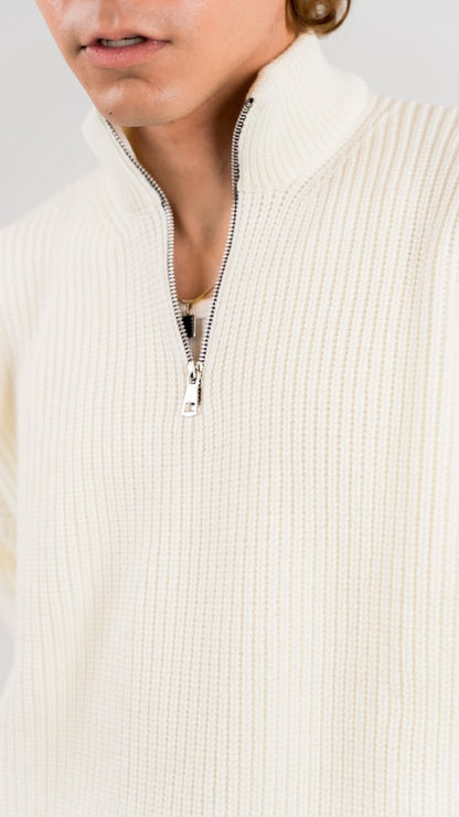 KNIT Q - ZIP SWEATER - CREAM - Underrated store