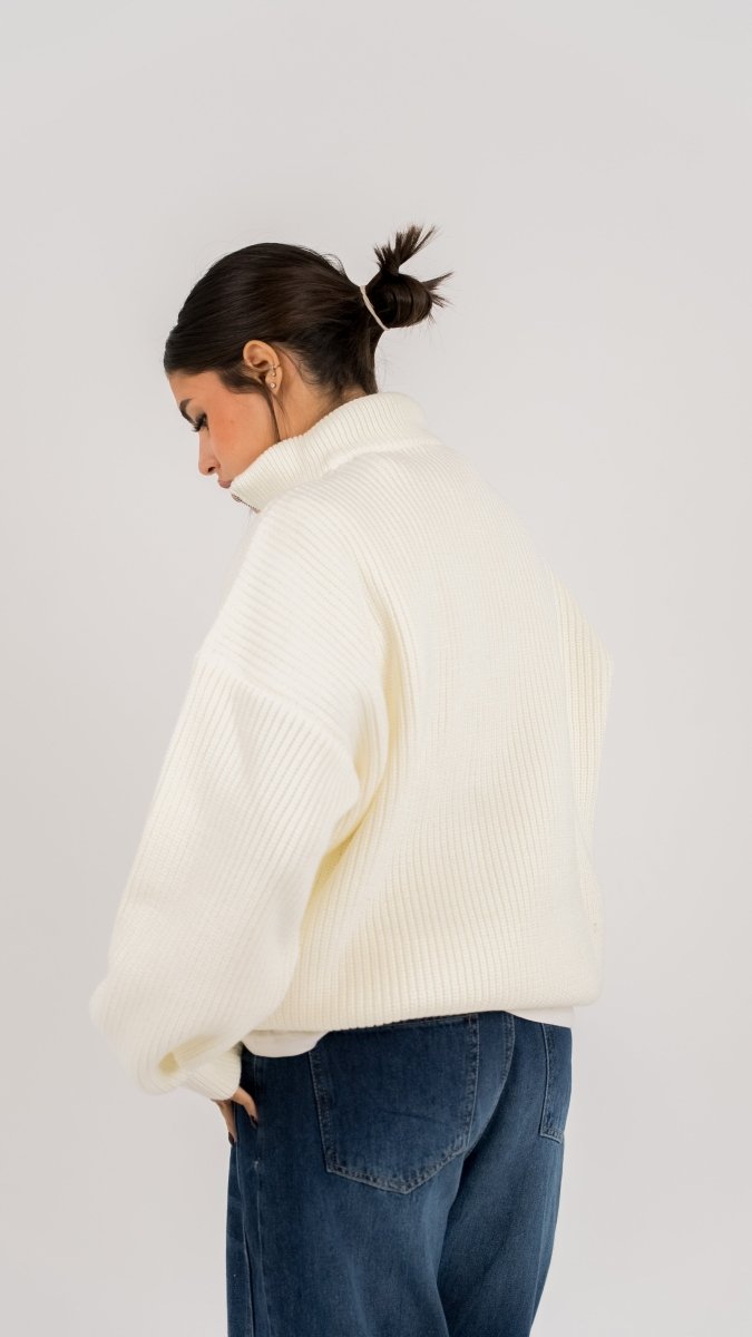 KNIT Q - ZIP SWEATER - CREAM - Underrated store