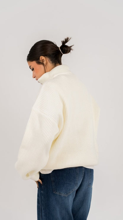 KNIT Q - ZIP SWEATER - CREAM - Underrated store