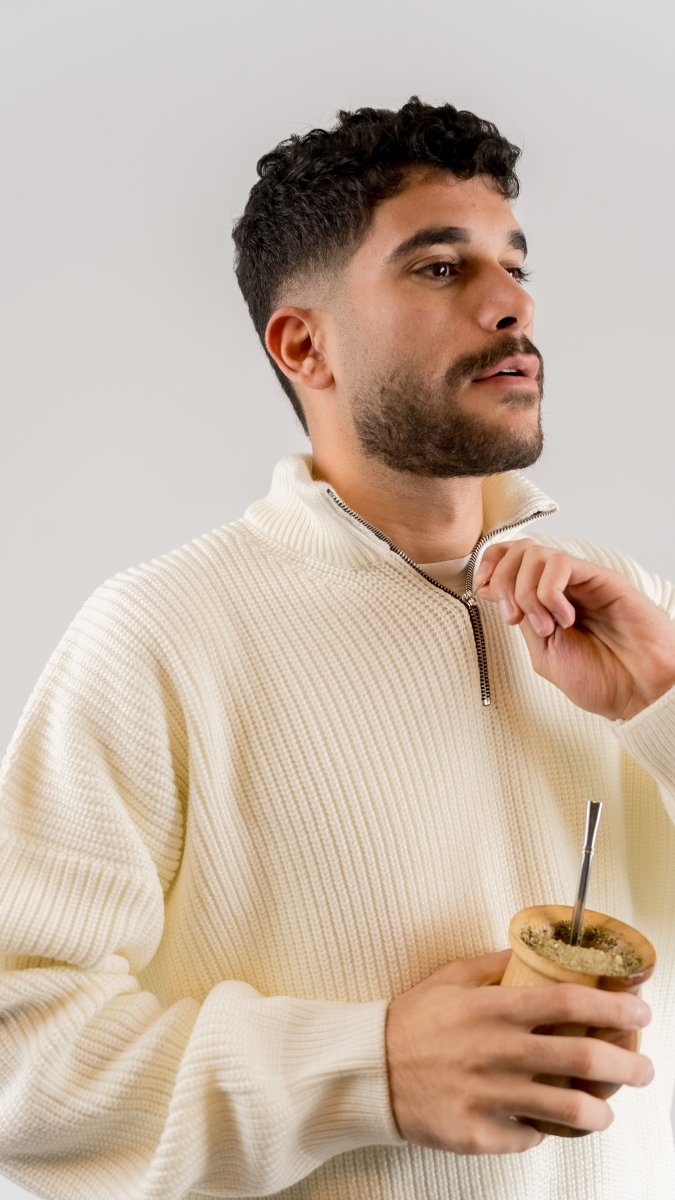KNIT Q - ZIP SWEATER - CREAM - Underrated store
