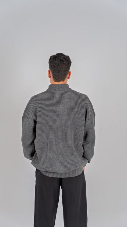 KNIT Q - ZIP SWEATER - GRAY - Underrated store