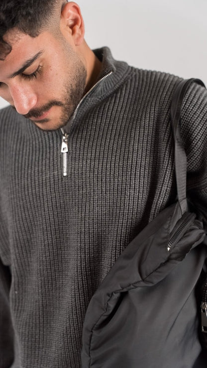 KNIT Q - ZIP SWEATER - GRAY - Underrated store