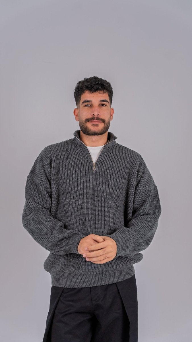 KNIT Q - ZIP SWEATER - GRAY - Underrated store