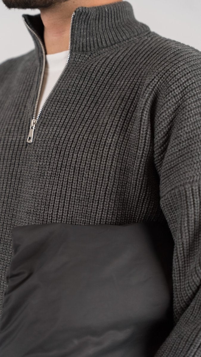 KNIT Q - ZIP SWEATER - GRAY - Underrated store