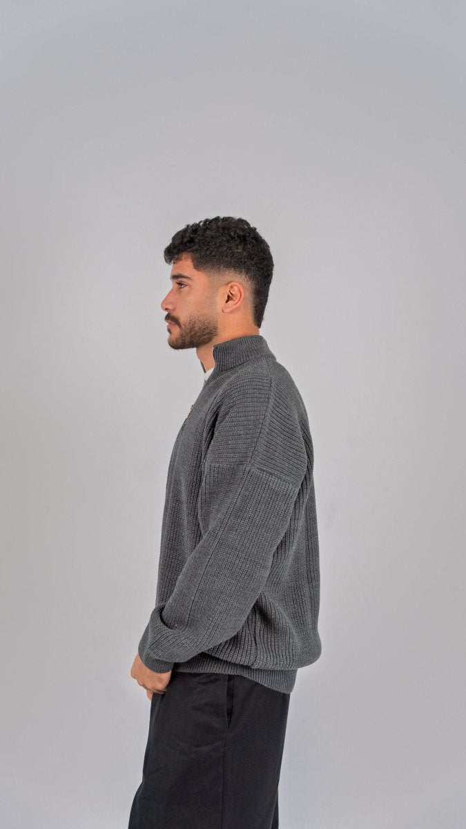 KNIT Q - ZIP SWEATER - GRAY - Underrated store