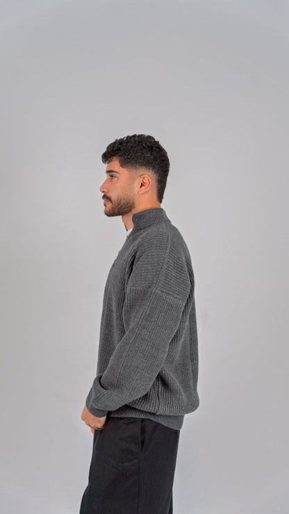 KNIT Q - ZIP SWEATER - GRAY - Underrated store