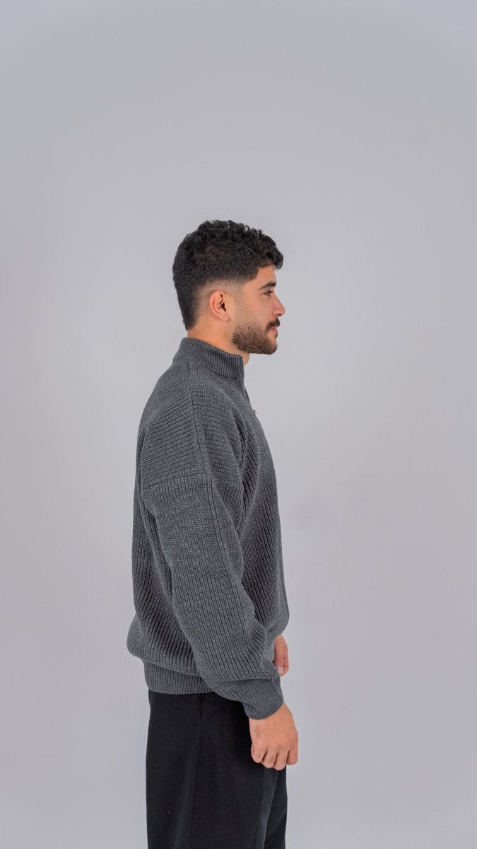 KNIT Q - ZIP SWEATER - GRAY - Underrated store