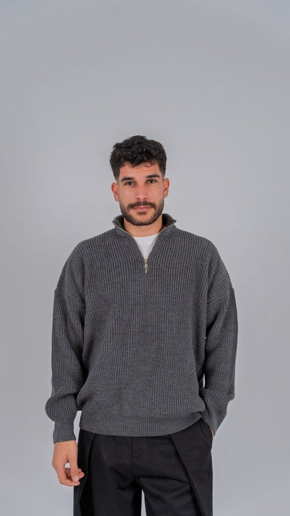 KNIT Q - ZIP SWEATER - GRAY - Underrated store