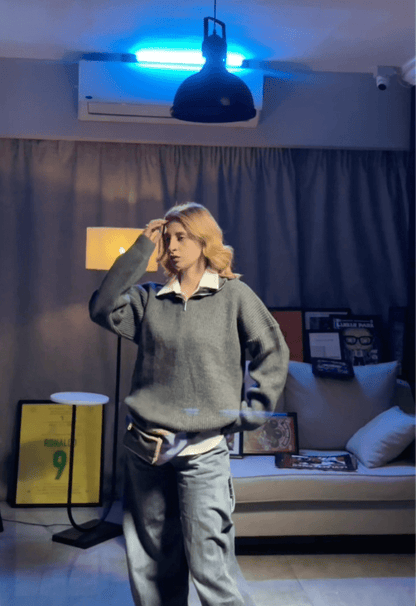 KNIT Q - ZIP SWEATER - GRAY - Underrated store