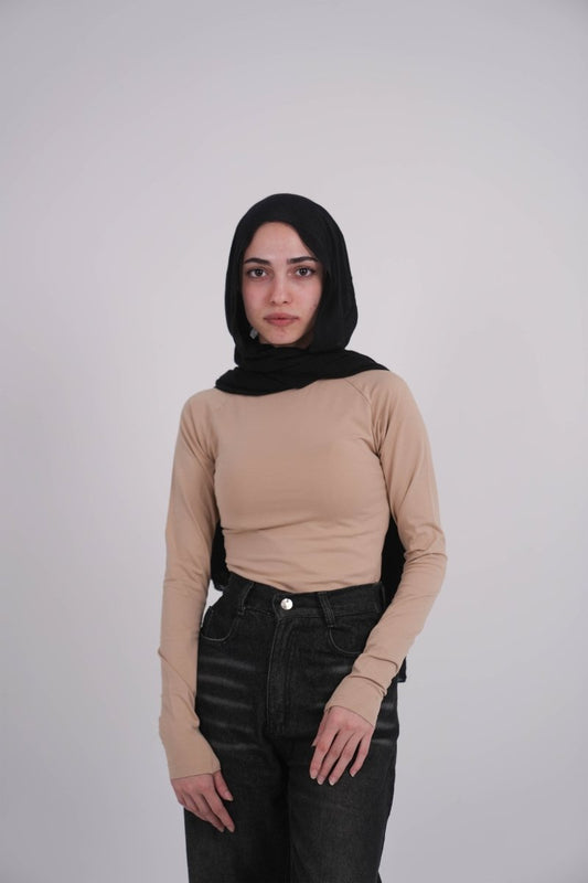Long Sleeve Beige Basic Top - Underrated store