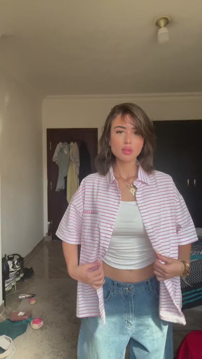 Striped Shirt Ruby Pink Boxy