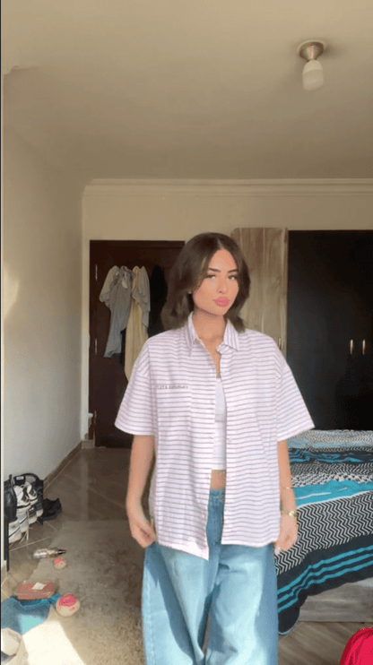 Striped Shirt Ruby Pink Boxy - Underrated